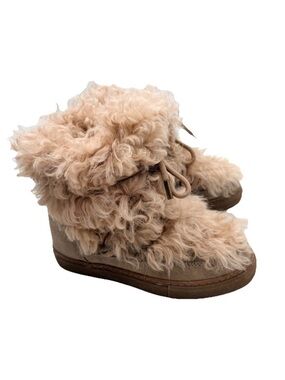 INUIKII Long Curly Rock Shearling & Leather Lace-Up Boots Womens EU 39